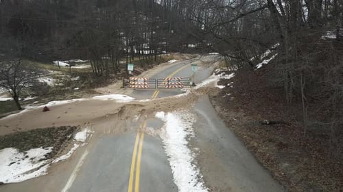 Seasonal l Road Closure of Beach Street in Muskegon after Sand and Snow covers the road.
