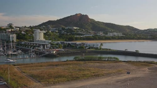 Castle Hill, harbour and marina at dawn in Townsville