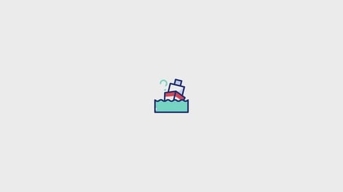 Flat Design Animated Icon of Ship in Rough Stormy Water