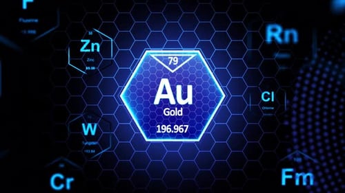 Futuristic Periodic Table Element Gold Digital Display