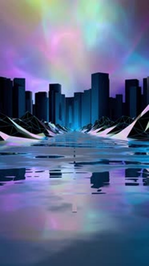 Vertical Futuristic 80s Electric Synthwave Ethereal Sunset Cityscape Driving Loop Background