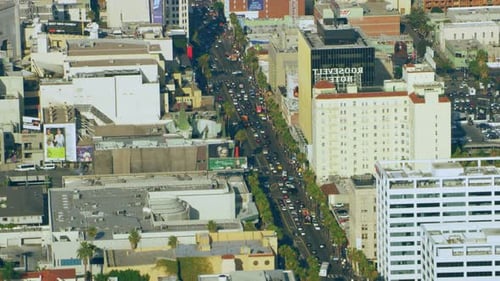 Los Angeles, California, USA - Circa 2018: Aerial View Busy City On