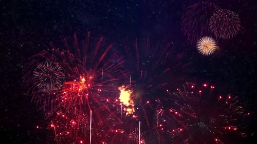 Real Colorful Fireworks Festival in the Sky Display at Night During National Holiday
