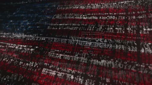 Digital American Flag Made of Binary Data Code