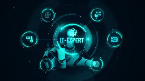 Futuristic Robot Hand Activates IT Expert Network Interface