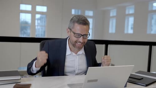 Online Work Office Businessman Talk Online Video Meeting Happy Worker Talk on Video Conference in