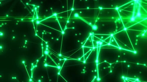 Abstract green energy lines plexus triangles magical bright glowing futuristic hi-tech background