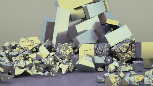 Falling Wall Shattering into Blocks 3D Rendering