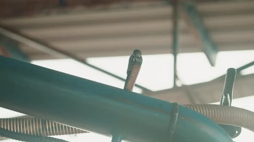 Industrial View at Oil Gas Refinery Plant Form Industry Zone Crude Black Oil Factory Pipeline Man