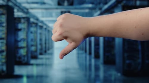 Thumbs Down Gesture in Data Center Server Room