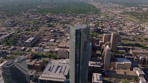 Aerial View of Oklahoma City's Downtown Skyline Highlighting Its Modern Architecture Devon Tower and