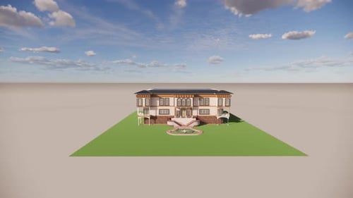 Maison moderne sur pelouse verte