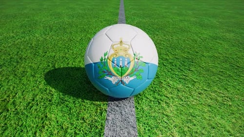 Rotating Soccer Balls with International Flags on Green Field