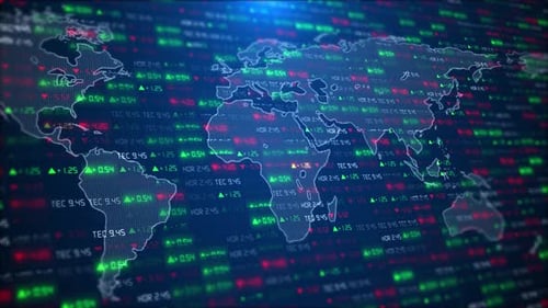 World map stock market crypto currency digital indicators, background Futuristic 3D graph chart anal