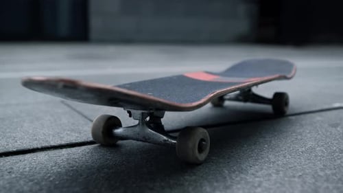 Skateboard ready for riding at city street close up sport activity lifestyle