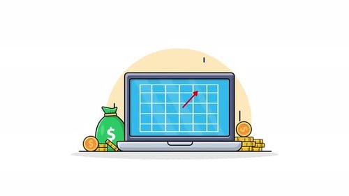 Laptop Animation with Financial Growth Chart and Coins
