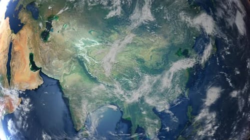 Realistic Earth Orbit and Zoom Glowing Borders Kyrgyzstan