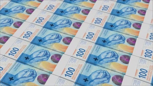 100 SWISS FRANC banknotes printing by a money press