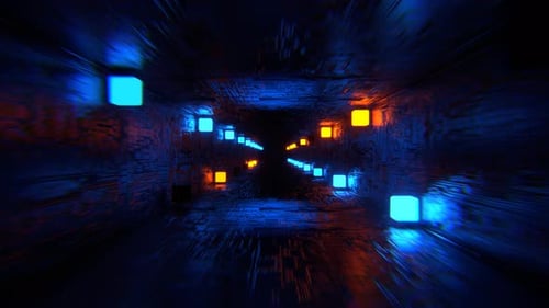 Blue And Orange Neon Stroboscopic Cybernetic Tunnel Background Vj Loop I 4K
