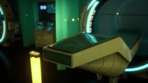 Medical Equipment Displays Soft Cyan Light Prior to Activation Process