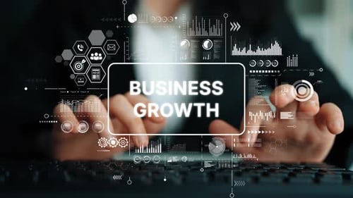 Typing on Keyboard, Business Growth Concept with Graphics