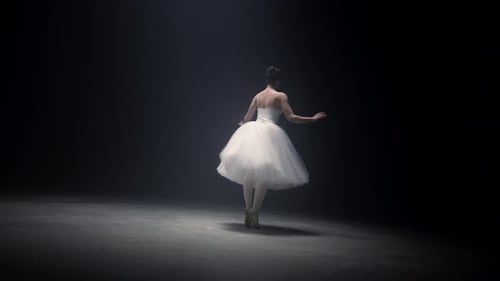 Elegant Ballerina Performs Ballet Dance in Dark Studio