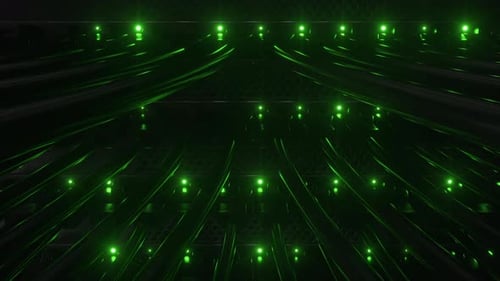View of internet network switch with connected dark ethernet cables.Data server.Infinite loop