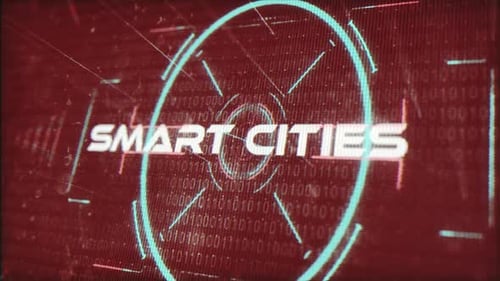 Futuristic Smart Cities Title Animation with Digital Data Overlay