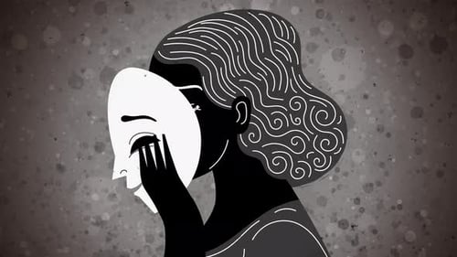 Artistic Sketch Animation of Person Removing Smiling Mask