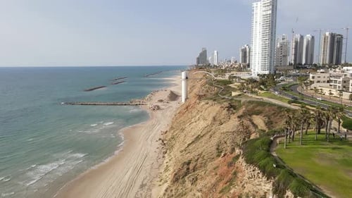 Aerial view of the city of Netanya and its coastline