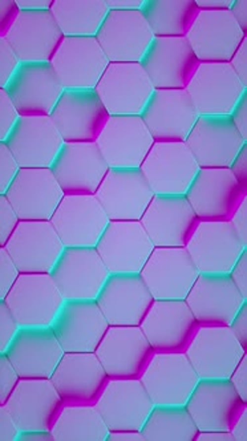 Hexagon Geometric Pattern As Abstract Background with Neon Light 3d Animation Loop Vertical