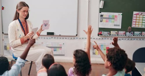 Engaging Teacher Educates Children in Bright Classroom