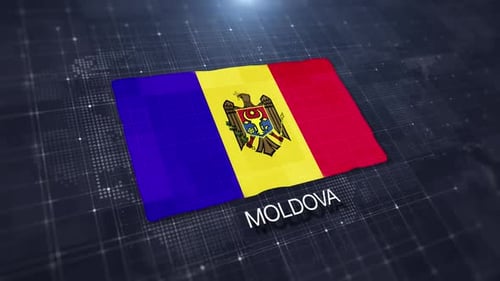 Moldova Flag Waving Animation on Digital Grid Background