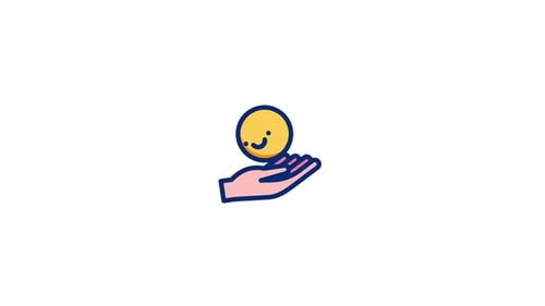 Animated Flat Design Hand Offering Smiling Coin