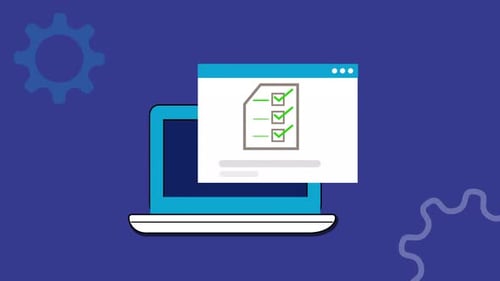 Animated Flat Design Laptop with Checklist and Gears