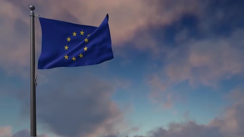 European Union Flag Waving Against Cloudy Sky