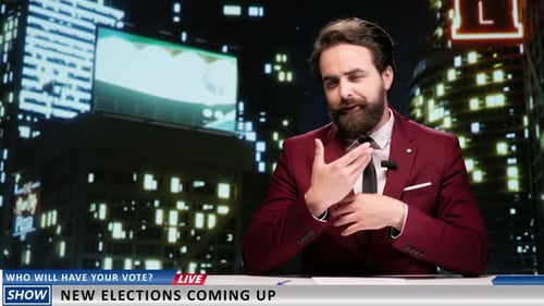 News Presenter Speaking in Digital Broadcast Studio