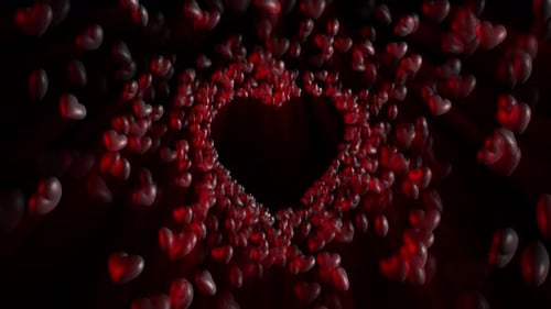 Abstract Red Hearts Tunnel Loop Background Animation