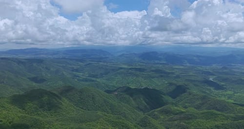 Wide Panoramic Aerial Mountain Landscape Dramatic Clouds View