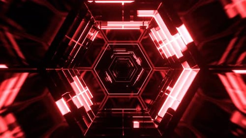 Red Fantastic Neon Rotation In The Hexagonal Tunnel Background Vj Loop In 4K