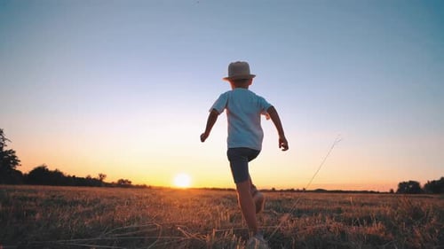 Baby Boy Runs an Agricultural Field in Village