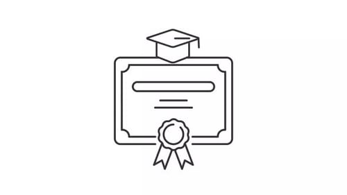 Minimalist Line Art Drawing of Graduation Cap and Diploma