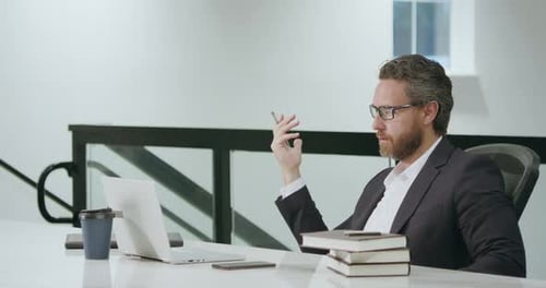 Middle Aged Businessman Working with Laptop in Office Hispanic Business Man Using Laptop Millennial