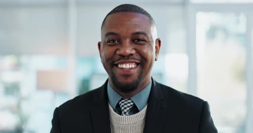 Portrait, business and happy black man in office for corporate job or opportunity