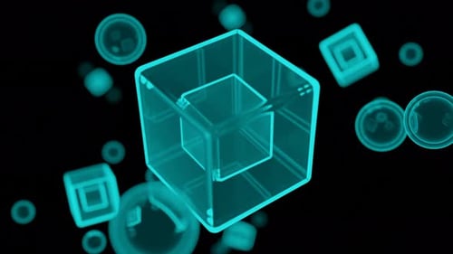 Basic 3D geometric shapes spinning on a black background. Design. Concept of geometry studies.