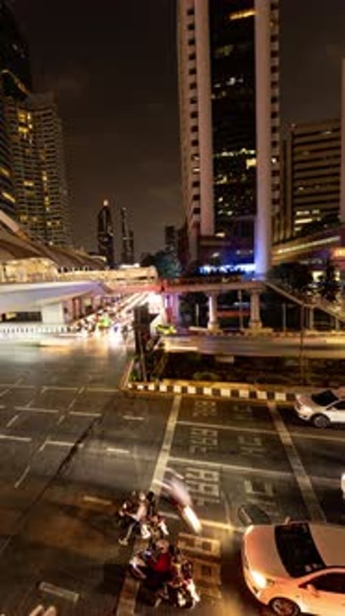 Timelapse of Rush Hour Traffic in Central Bangkok in Vertical