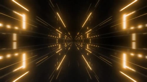 Futuristic neon tunnel with vibrant pink lights and dark abstract design