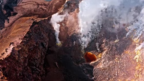 Smoke Rising From A Volcano Aerial