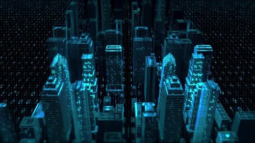 4K Blue Lines Technology Sense City Background Overhead Shot