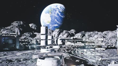Lunar Site with Construction Features Construction Scene on Lunar Surface